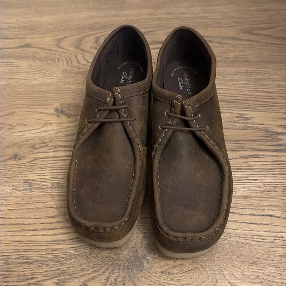 Clarks Padmora Dark Brown Leather Loafers, Wallabee Style